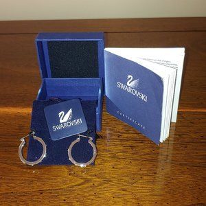 SWAROVSKI CRYSTAL HOOP EARRINGS RHODIUM FINISH WITH CERTIFICATE BOOKLET BOX TAG